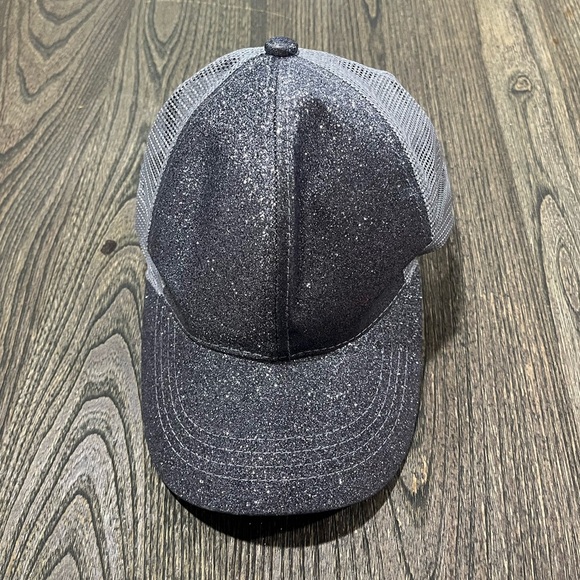 CC Cap Baseball Trucker Hat Summer Mesh Glitter Ponytail Gray One Size - Picture 1 of 4